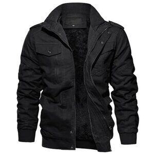 Mens Winter Jacket Fleece Lined Thermal Coat Multi Pocket Cargo Work Hiking Coat